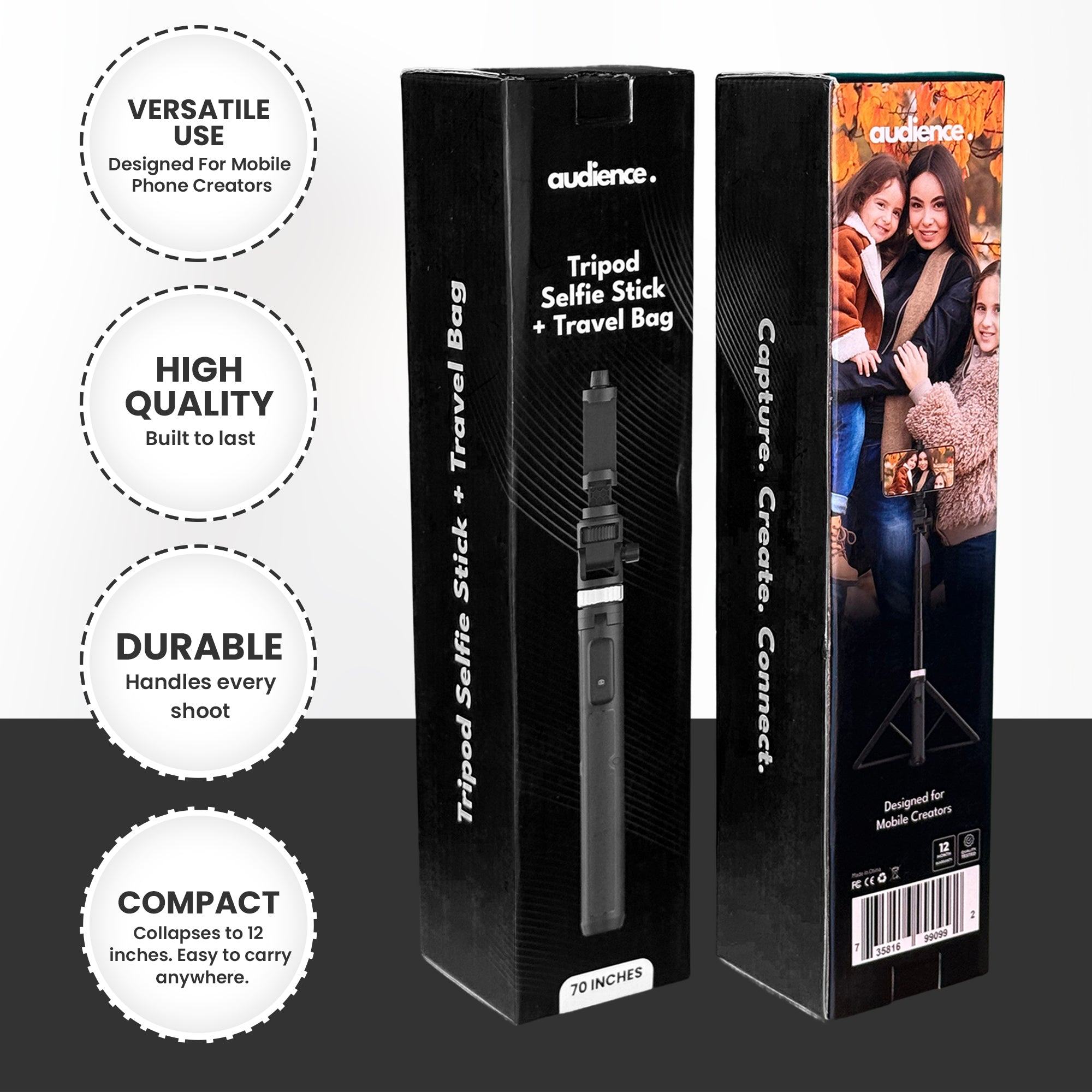 Audience Mobile Tripod and Selfie Stick with Bluetooth Remote and Travel Bag for Mobile Content Creators
