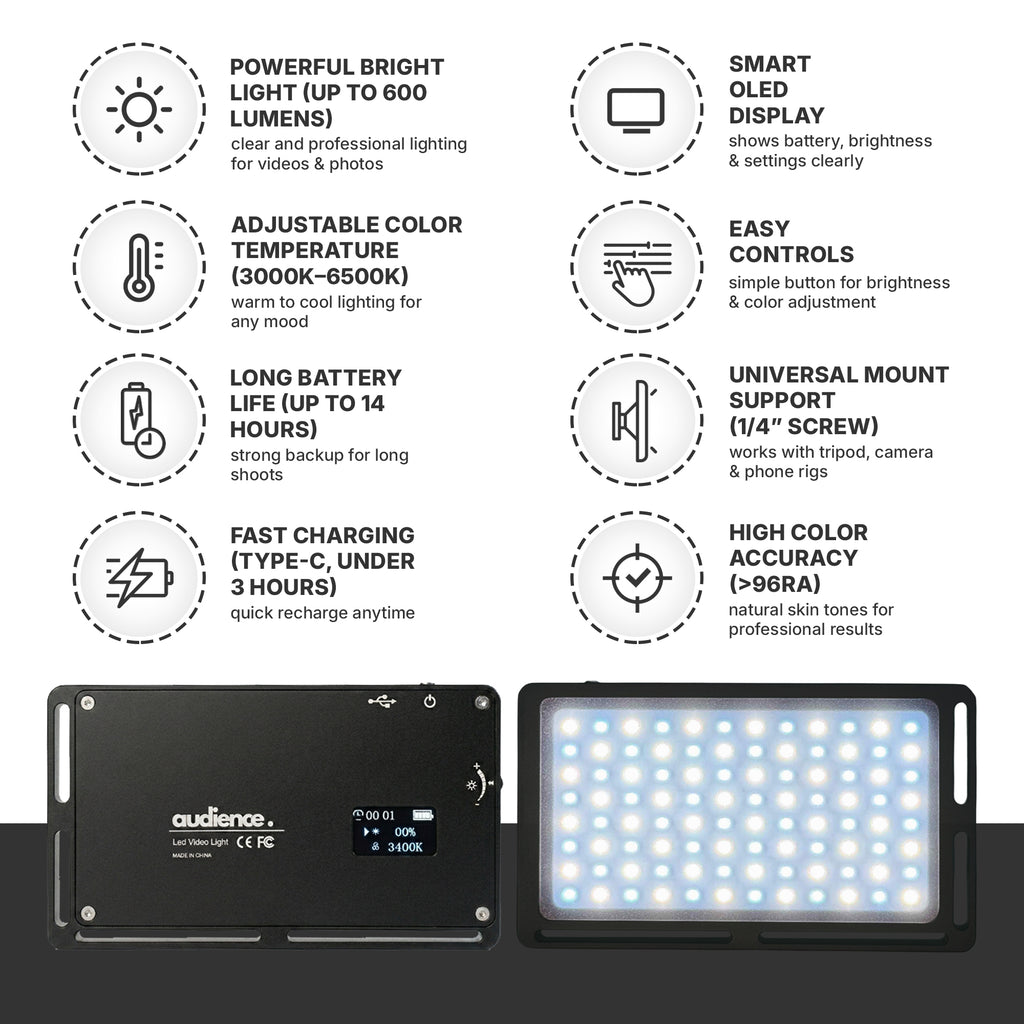 Audience LED Studio Light for Photo and Video Content Creators
